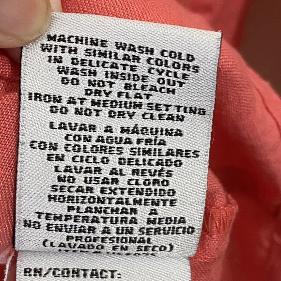 Nicole Miller Blouse Top Womens Large Linen Button Front Orange - Picture 8 of 8